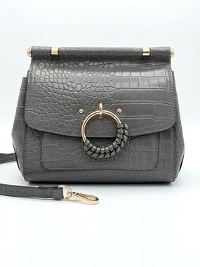 Kate Landry NWT Grey Croc-Embossed Ring Accent Crossbody Bag
